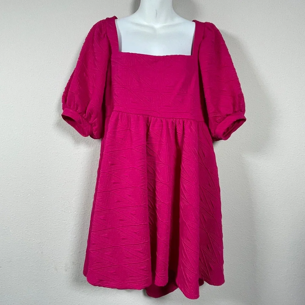 Free People Babydoll Dress Womens Medium Pink Barbiecore Puff‎ Sleeve Open Back